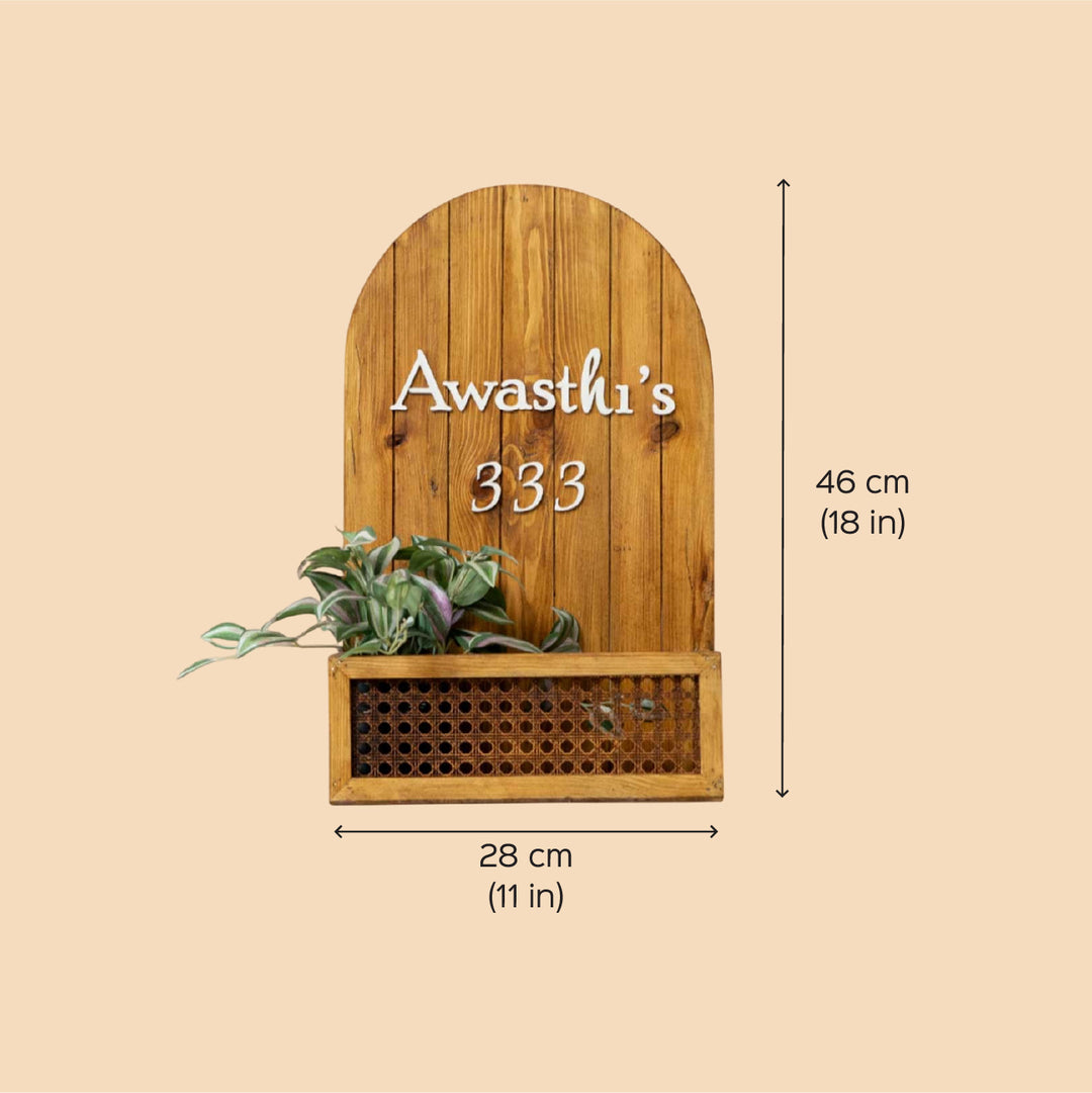 Personalized Boho Rattan Weave & Solid Wood Planter Name Plate With 3D Letters