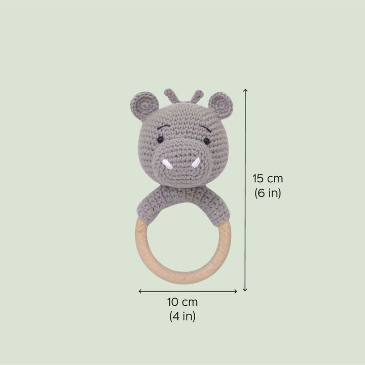 Handmade Crochet Hippo Rattle For Newborns