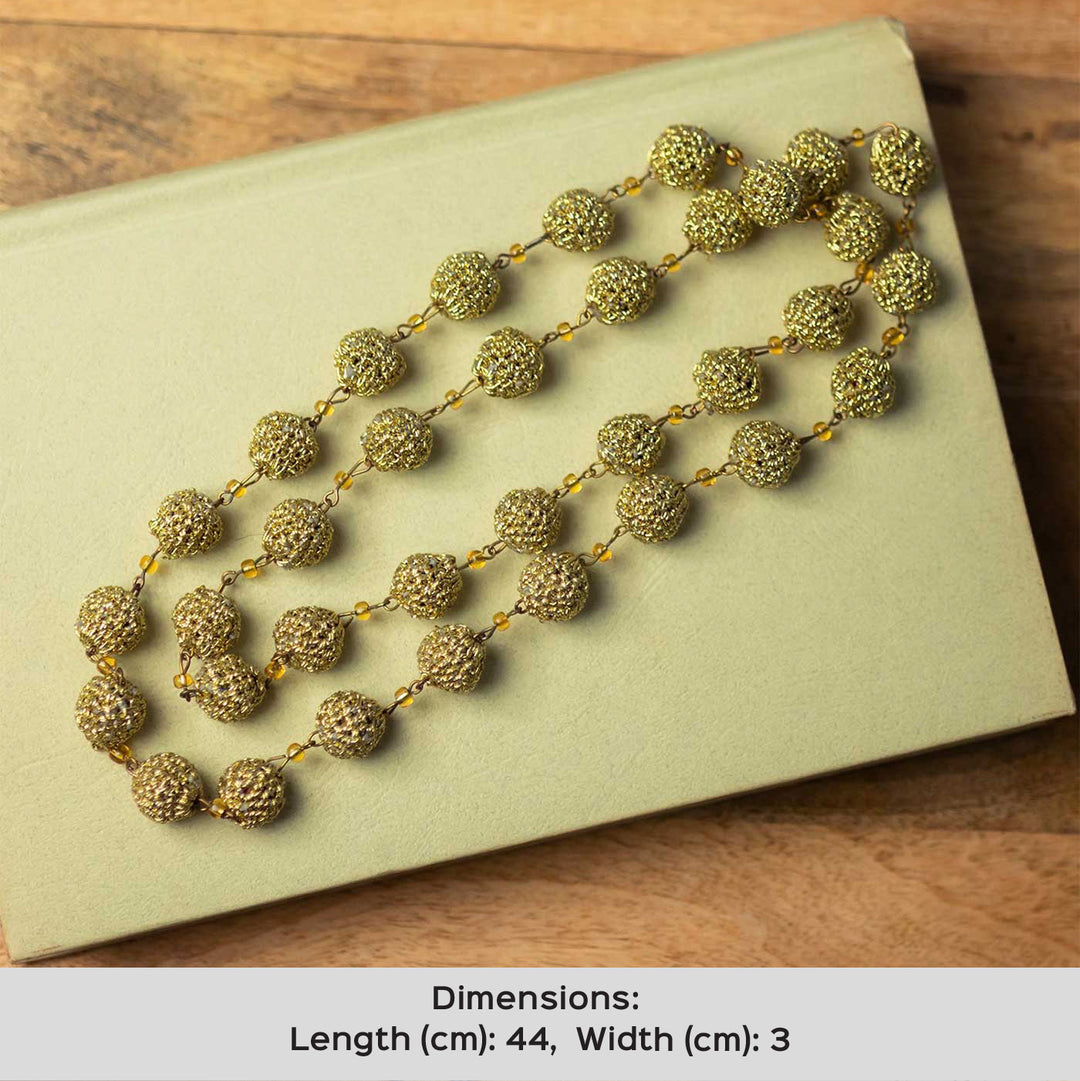 Handmade Crochet Gold String Bead Necklace