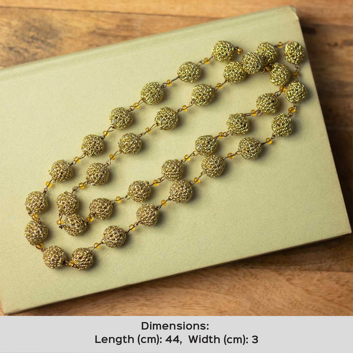 Handmade Crochet Gold String Bead Necklace