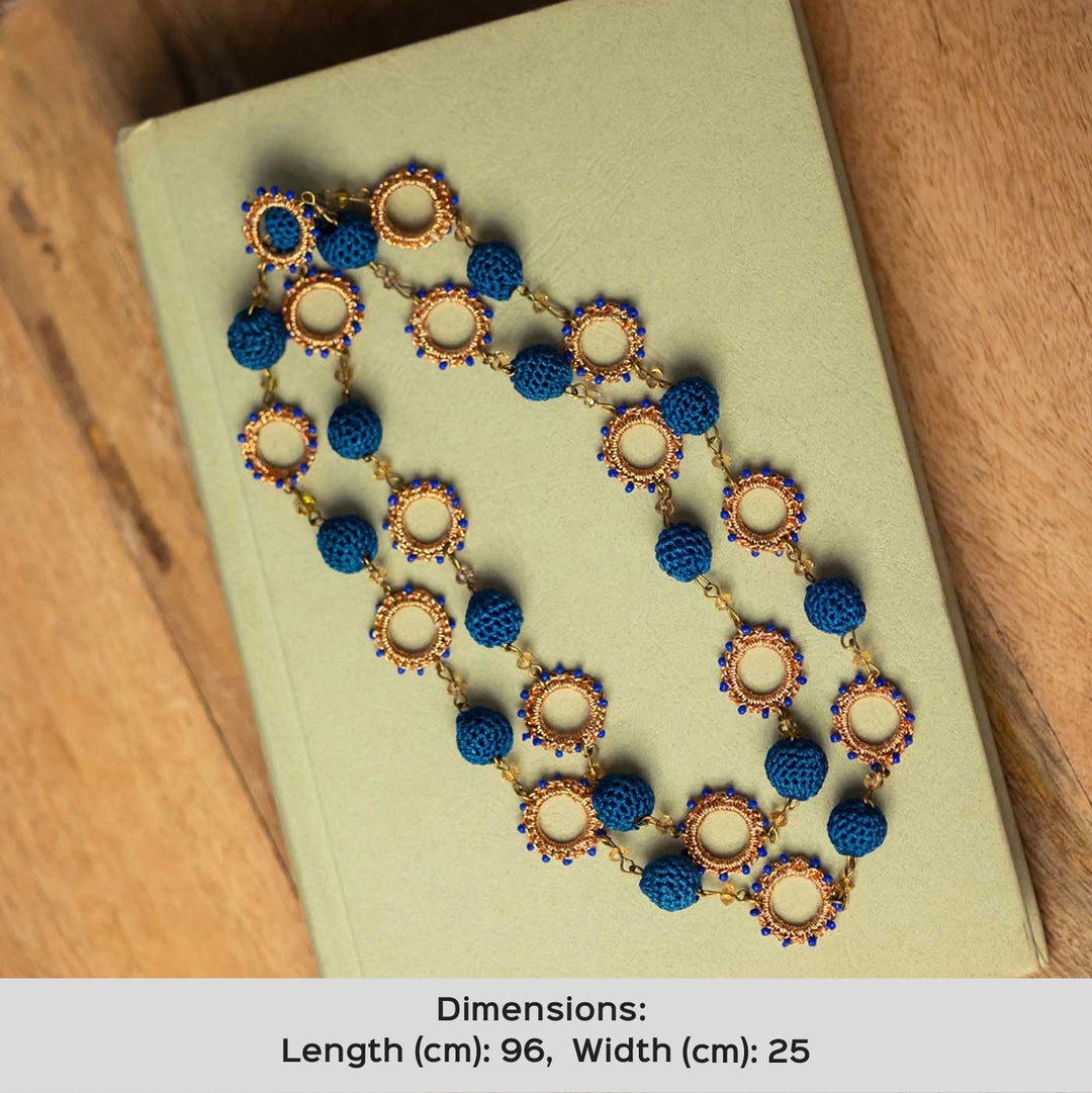 Handmade Crochet Cobalt Blue Metallic Cheer Necklace