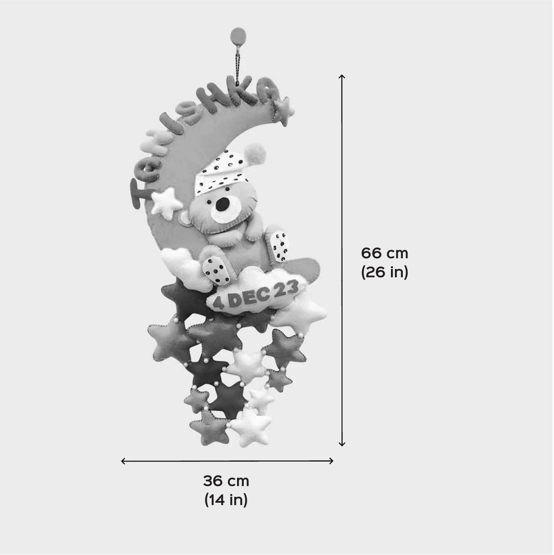 Personalized Teddy & Stars Theme Felt Kids Name Plate