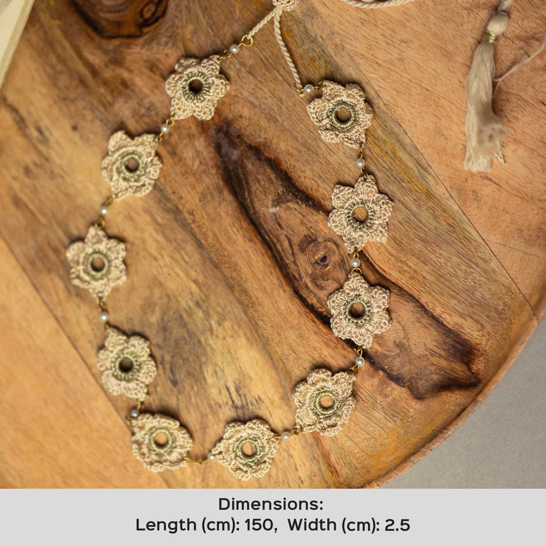 Handmade Crochet Beige Ornate Flower Necklace