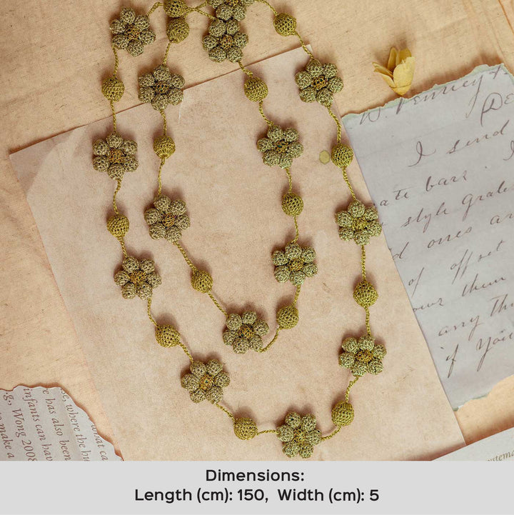 Handmade Crochet Gold Gulnaar Daisy Bead String Necklace