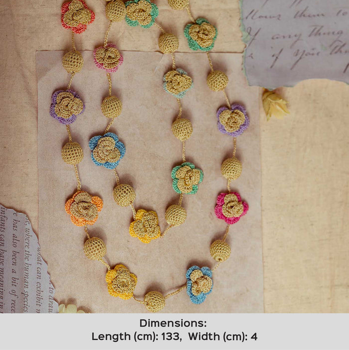 Handmade Crochet Gulnaar Zari Spring Roses Bead String Necklace