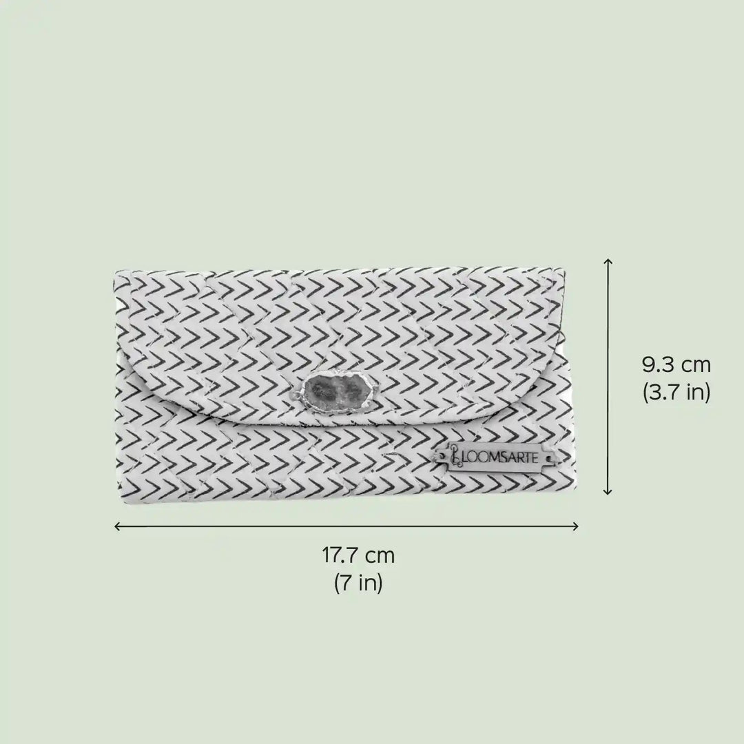 Black And White Cotton Protective & Stylish Ecofriendly Spectacle Case With Agate Accent | 7 x 3.75 inch