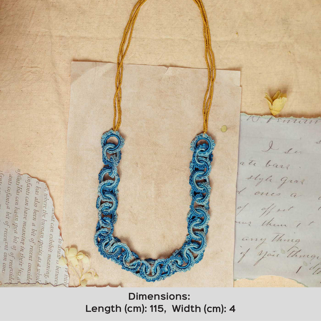 Handmade Crochet Gulnaar Blue Braided Necklace