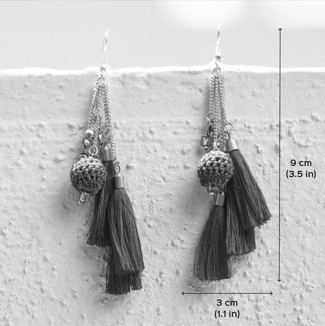 Handmade Crochet Red Tassel Viscose Thread Swing Earrings