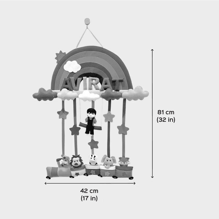 Personalized Rainbow Theme Animal Train Felt Kids Name Plate