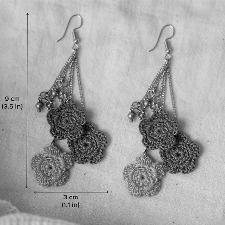 Handmade Crochet Green Poppies Viscose Thread Swing Earrings