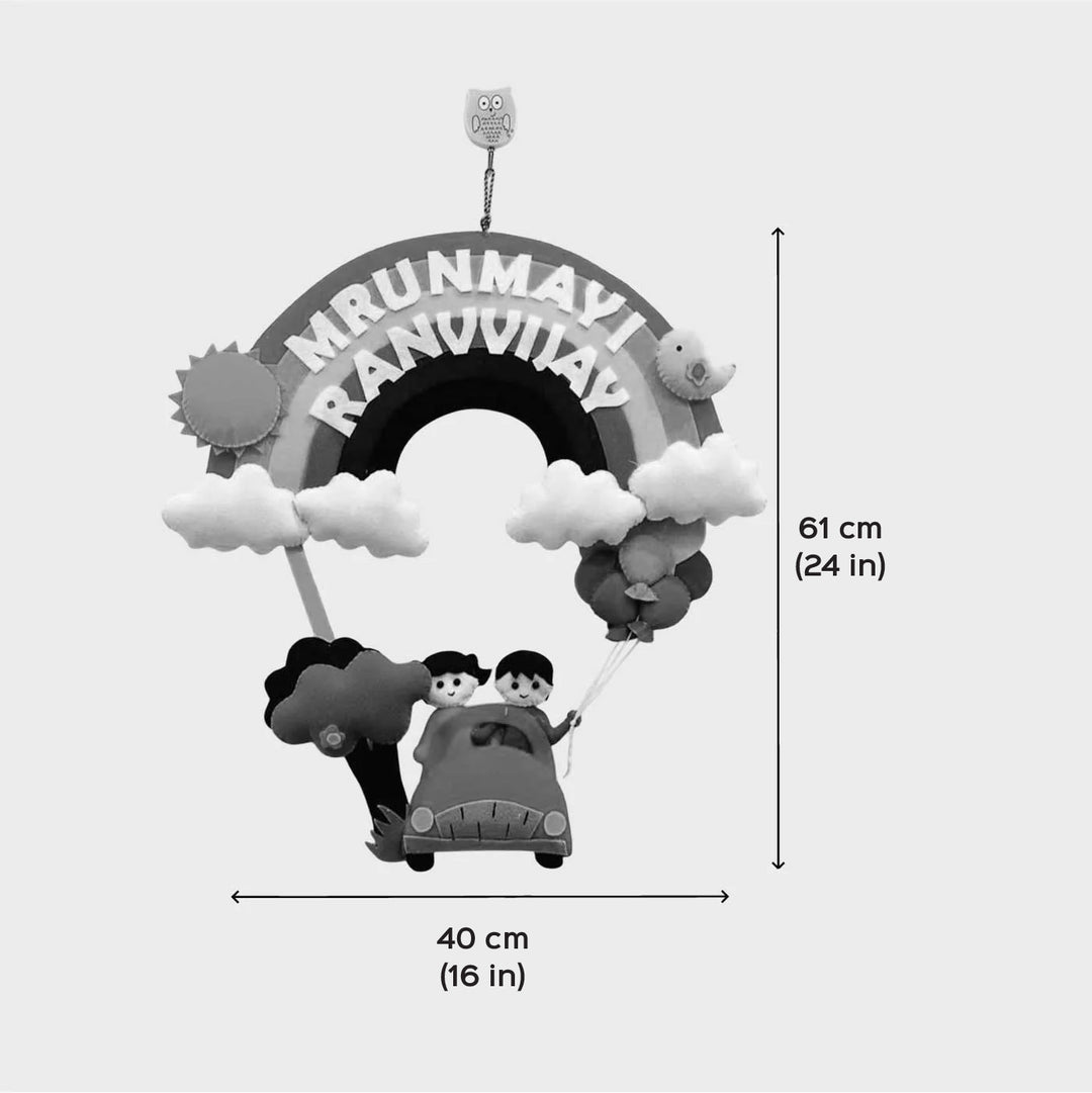 Personalized Car & Rainbow Theme Felt Kids Name Plate For Siblings