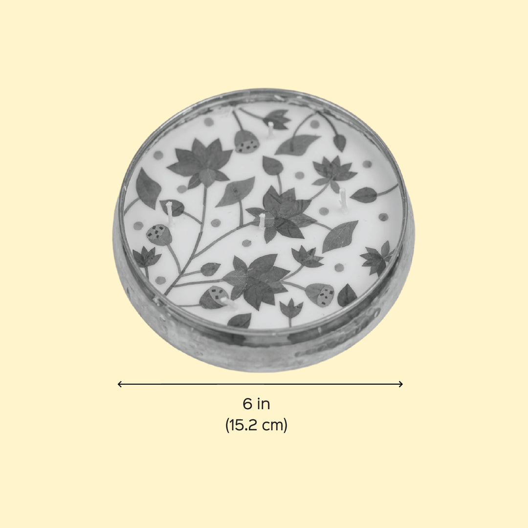 6 Inch | Handmade Pressed Flower Decorative Lotus Theme Brass Urli Diya | Packed in a Gift Box