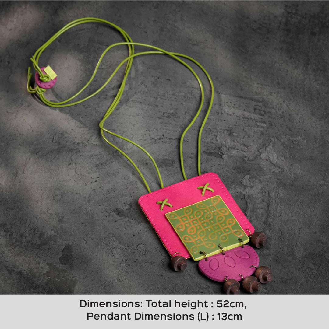 Handmade Polymer Clay Ponmozhi Reversible Kolam Necklace