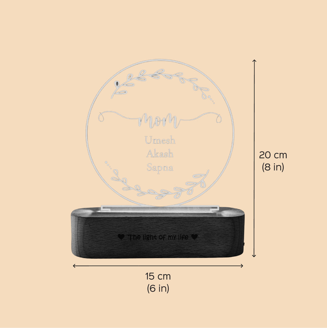 Personalized Leaf Design "Mom" Engraved Acrylic Lamp For Mothers