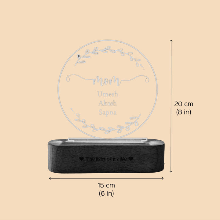Personalized Leaf Design "Mom" Engraved Acrylic Lamp For Mothers