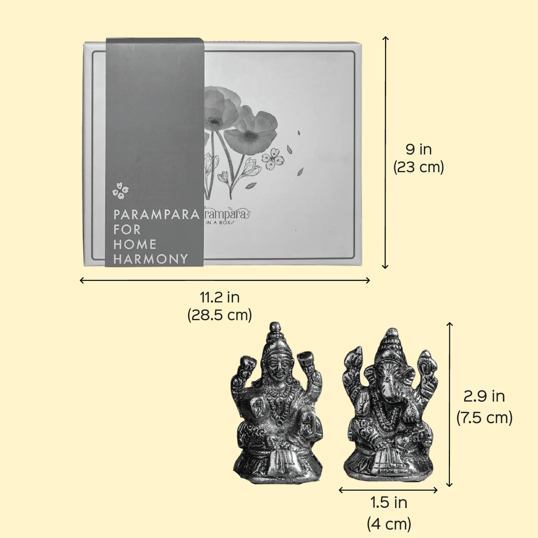 Blessings in a Box Diwali Gift Hamper | Includes 1 Lakshmi Idol, 1 Ganesh Idol, 1 Samai, 1 Dry Fruits Jar, 1 Dhoop Cones Pack