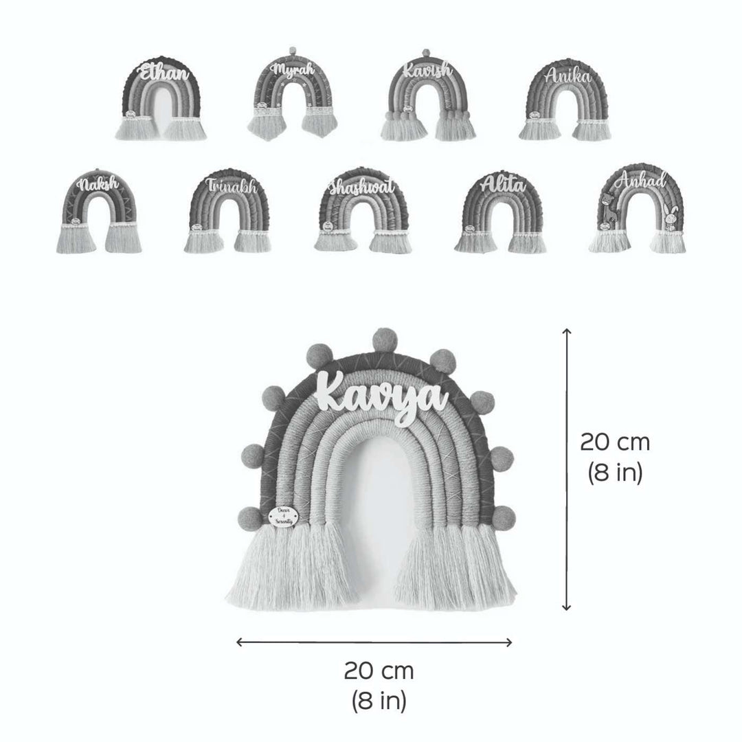 Personalized Handmade Macrame Pom Pom Rainbow Kids Name Plate With 3D Letters