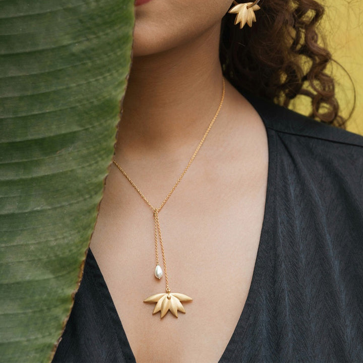 Handmade Astral Bloom 22k Gold Plated Silver Necklace