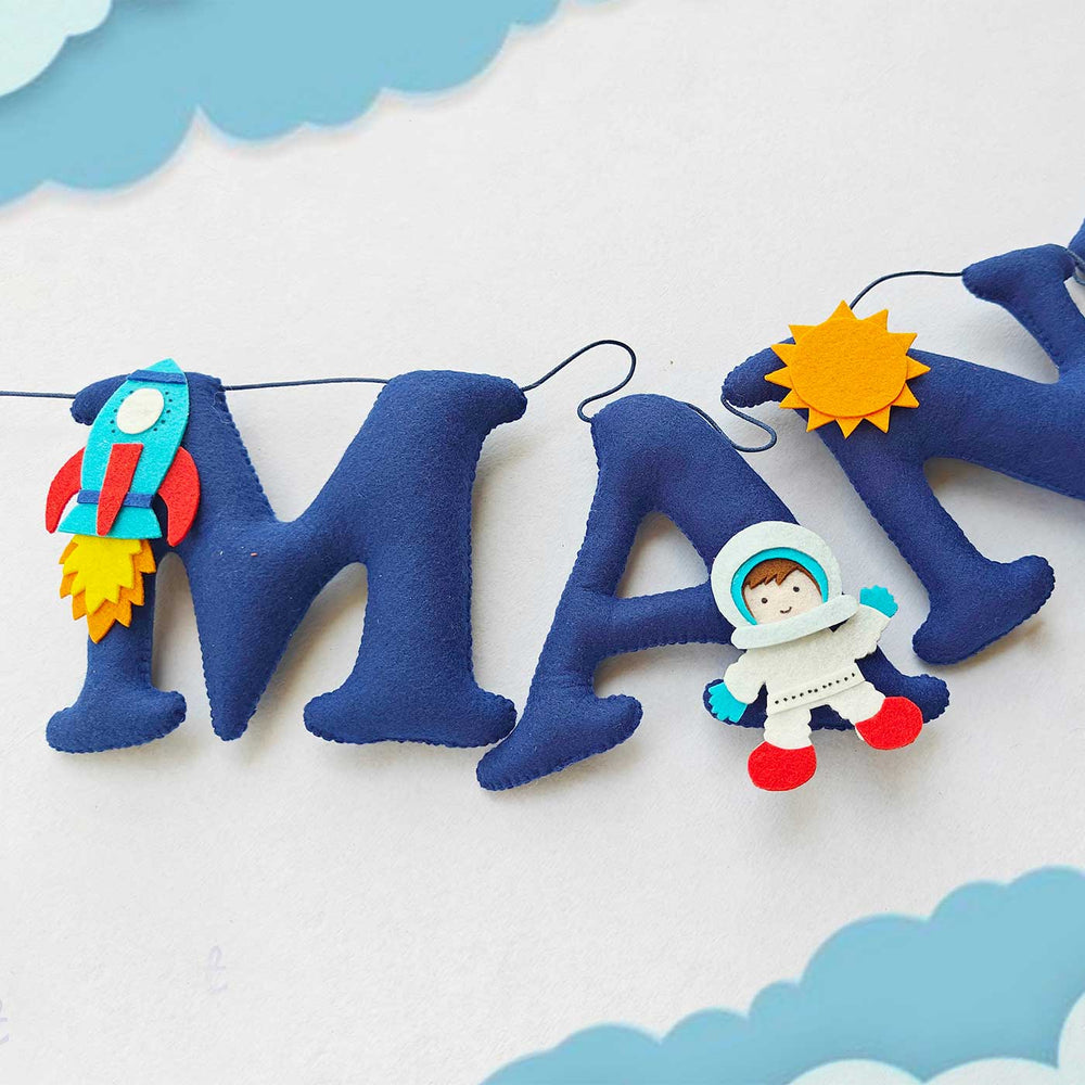 Handcrafted Personalized Astronaut Theme Felt Bunting 1 - Hanging Letters with Space Decorations