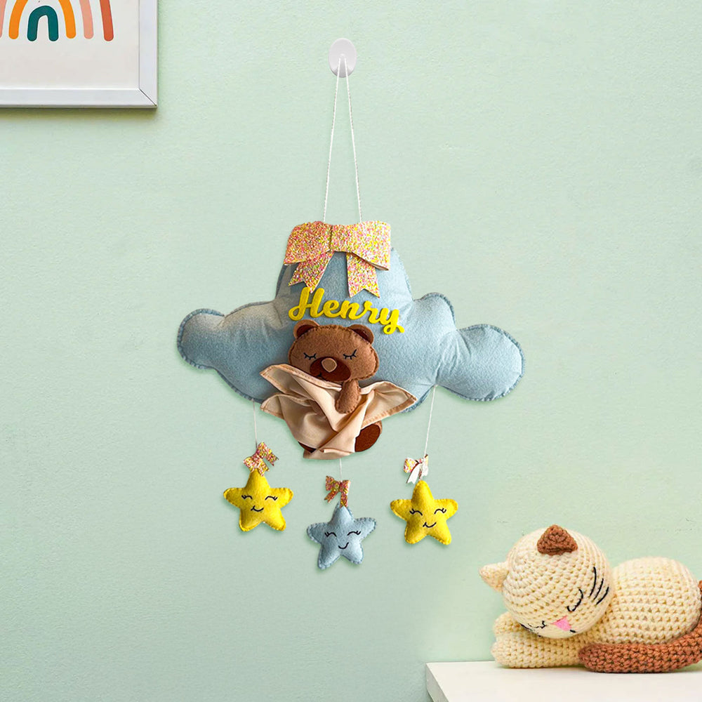 Personalized Bear Hugs Blanket Theme Felt Kids Name Plate - Hanging from Wall Hook