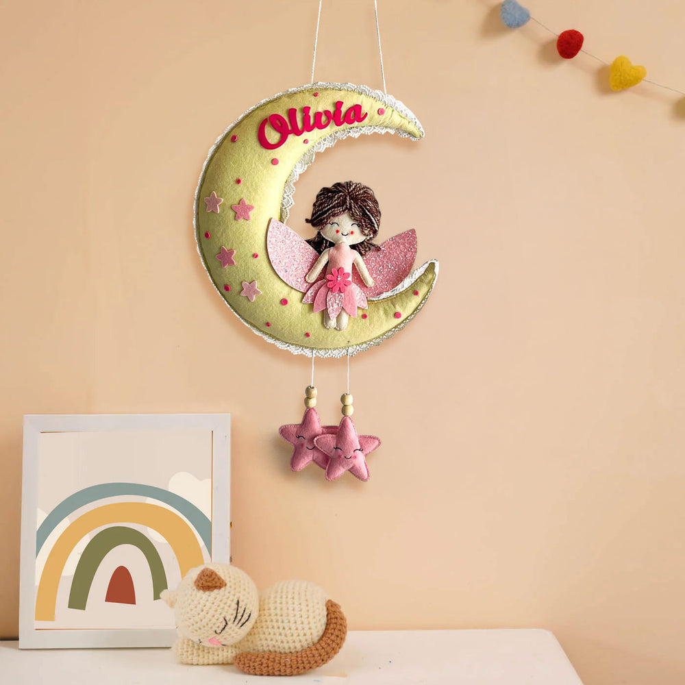 Personalized Fairy Blossom Theme Felt Kids Name Plate - Hanging Display with Name Personalization