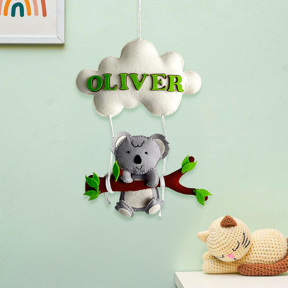 Personalized Koalas Cling Theme Felt Kids Name Plate - Hanging Wall Decoration with Name