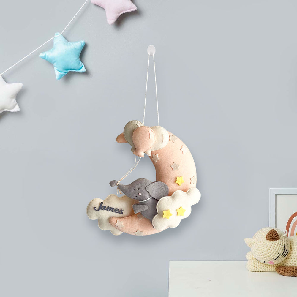 Personalized Moonlit Jumbo Theme Felt Kids Name Plate - Hanging Display with Name Personalization