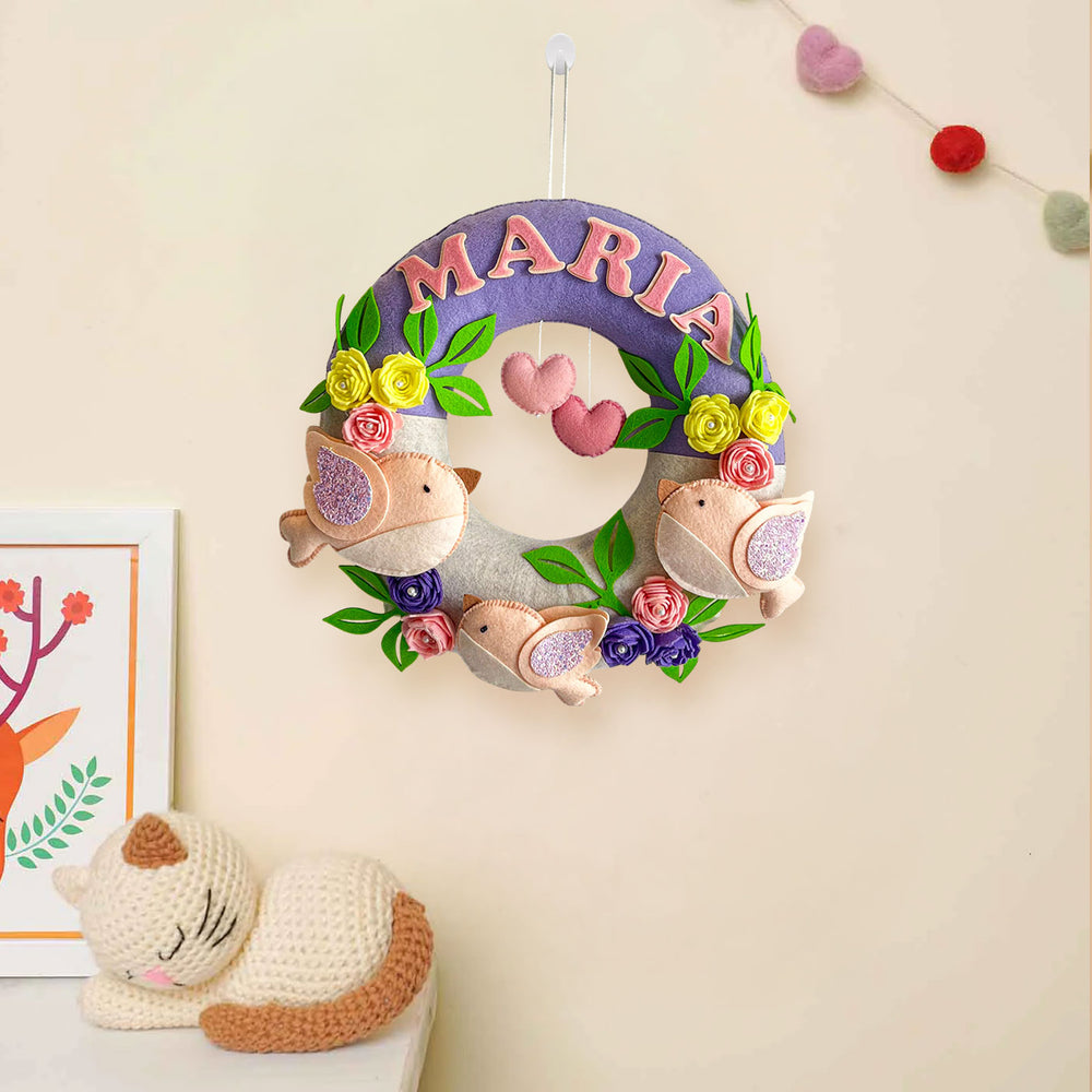 Personalized Tweets And Blooms Theme Felt Kids Name Plate - Hanging with Name Personalization
