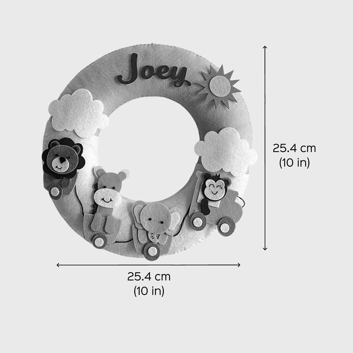 Personalized Wildlife Wonders Theme Felt Kids Name Plate - Front View with Dimensions