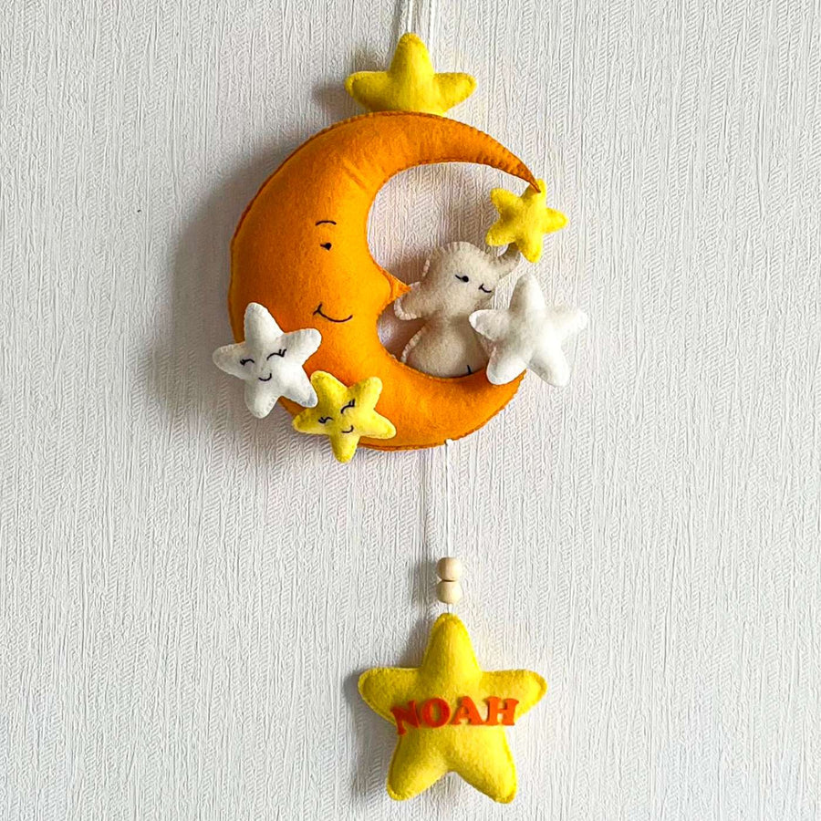 Personalized Baby Ellie On A Moon Theme Felt Kids Name Plate - None (1)