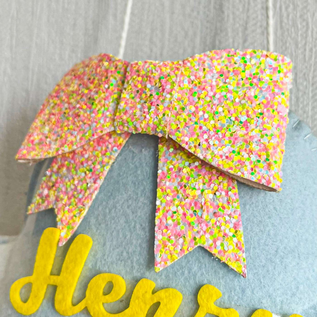 Personalized Bear Hugs Blanket Theme Felt Kids Name Plate - Close-up Showing Texture Details