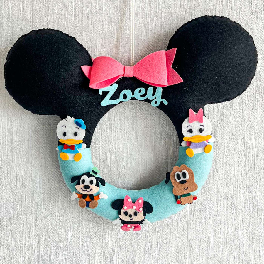 Personalized Disneyland Squad Theme Felt Kids Name Plate - Front View Hanging on Wall