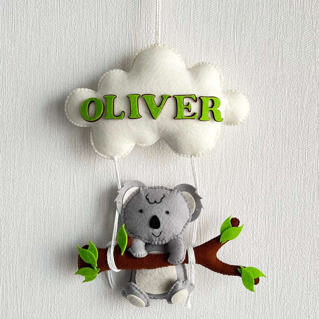 Personalized Koalas Cling Theme Felt Kids Name Plate - Hanging Name Personalization Example