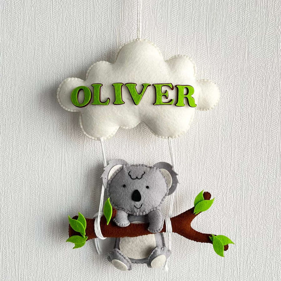Personalized Koalas Cling Theme Felt Kids Name Plate - Hanging Name Personalization Example