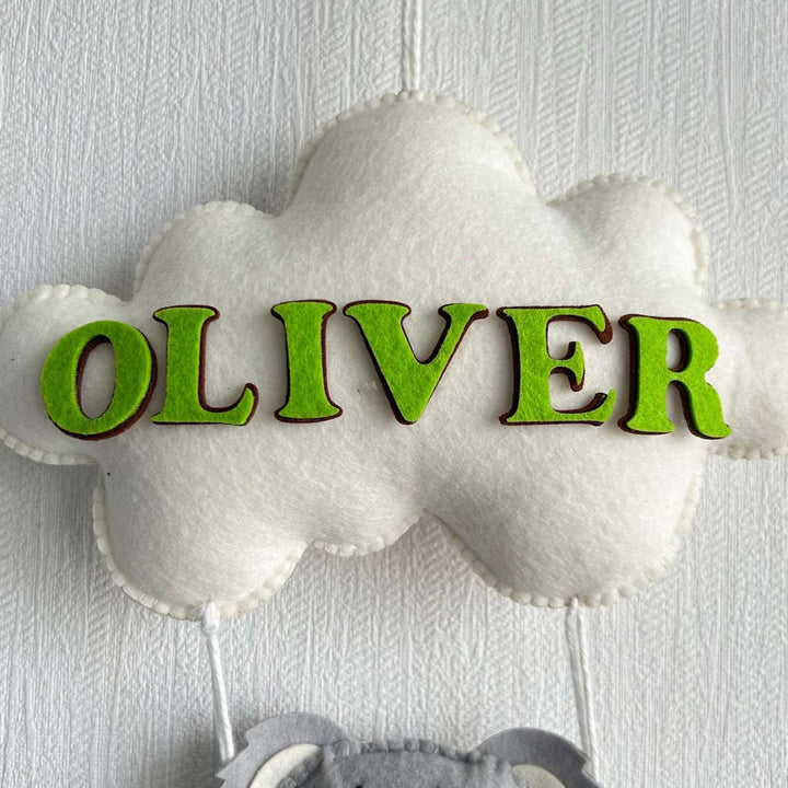 Personalized Koalas Cling Theme Felt Kids Name Plate - Front View Hanging Name Personalization
