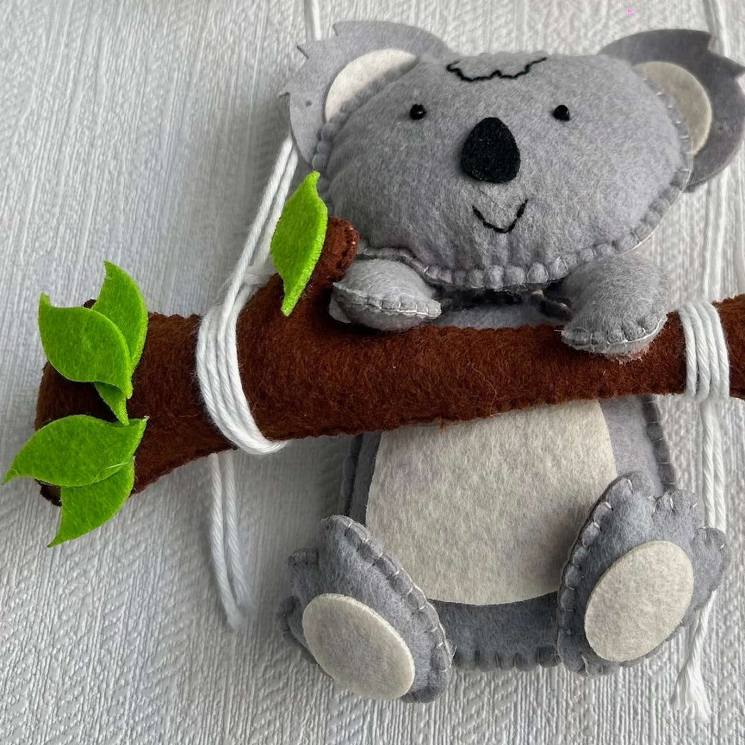 Personalized Koalas Cling Theme Felt Kids Name Plate - Close-up Front View Hanging Detail