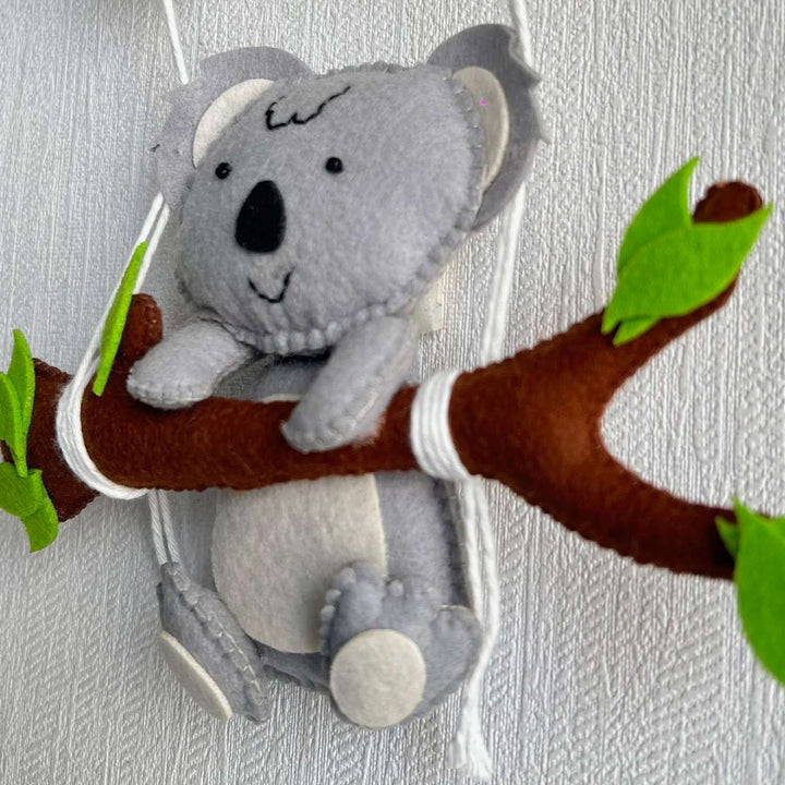 Personalized Koalas Cling Theme Felt Kids Name Plate - Close-up Side View Hanging Ornament
