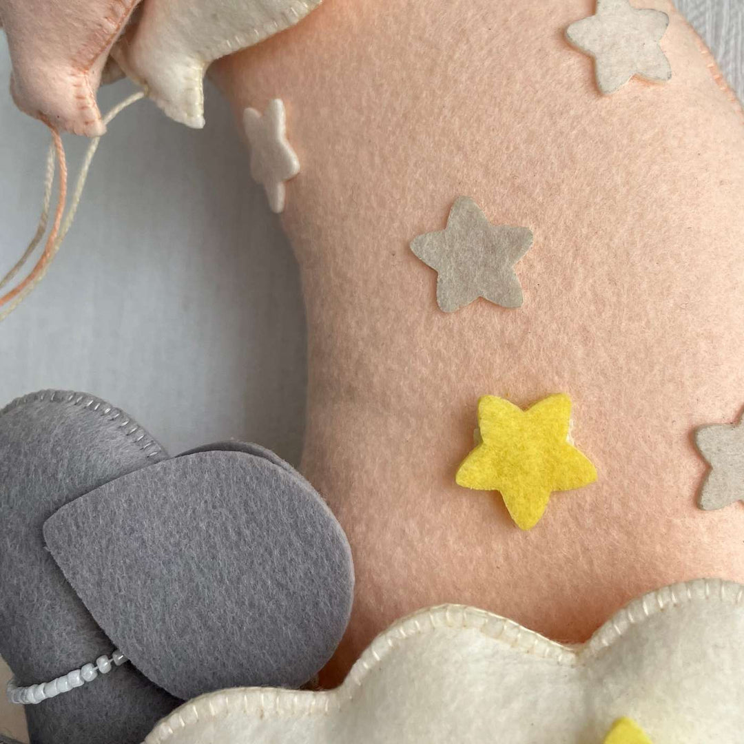 Personalized Moonlit Jumbo Theme Felt Kids Name Plate - Close-up of Decorative Felt Attachment