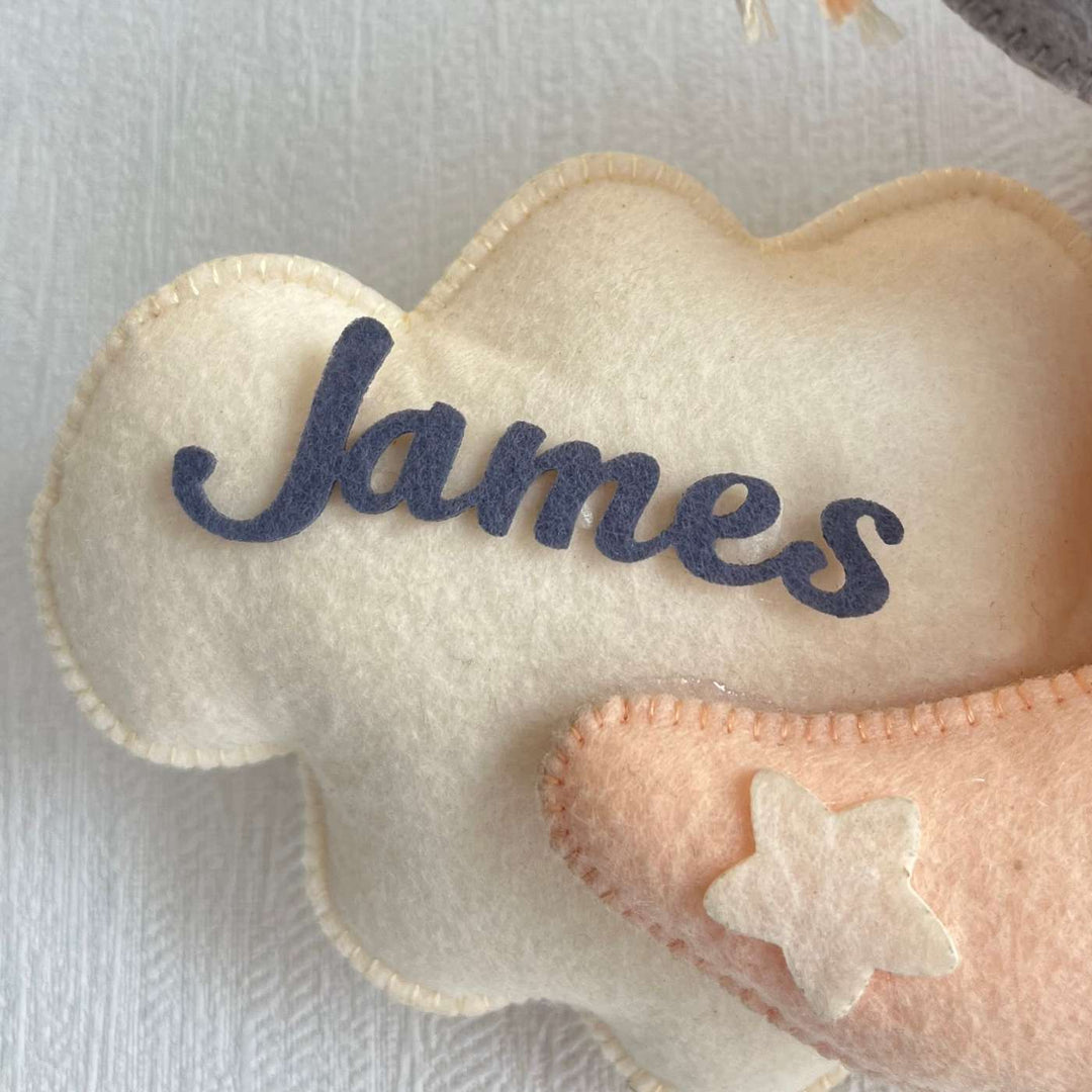 Personalized Moonlit Jumbo Theme Felt Kids Name Plate - Name Personalization Close-up