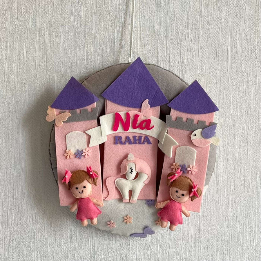 Personalized Royal Castle Companions Theme Felt Kids Name Plate For Siblings - Hanging on Wall Display