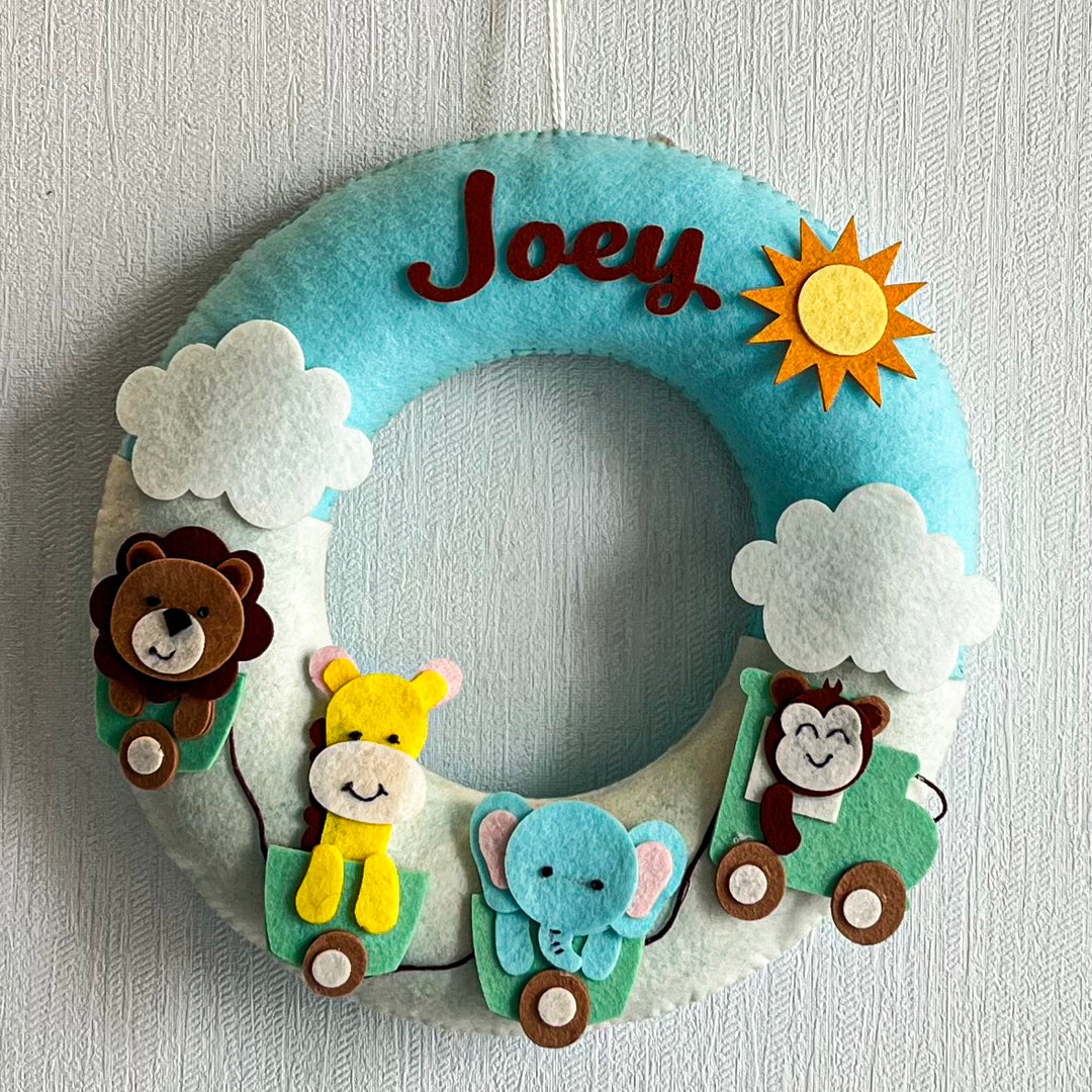 Personalized Wildlife Wonders Theme Felt Kids Name Plate - Front View with Name Personalization