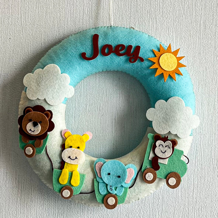 Personalized Wildlife Wonders Theme Felt Kids Name Plate - Front View with Name Personalization