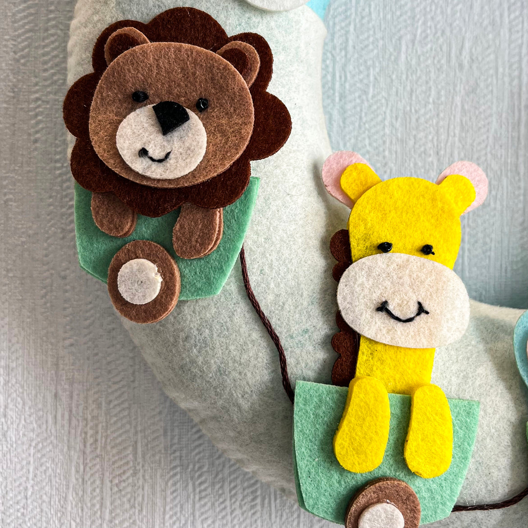 Personalized Wildlife Wonders Theme Felt Kids Name Plate - Close-up of Attached Felt Animals