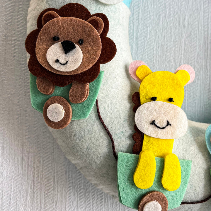 Personalized Wildlife Wonders Theme Felt Kids Name Plate - Close-up of Attached Felt Animals