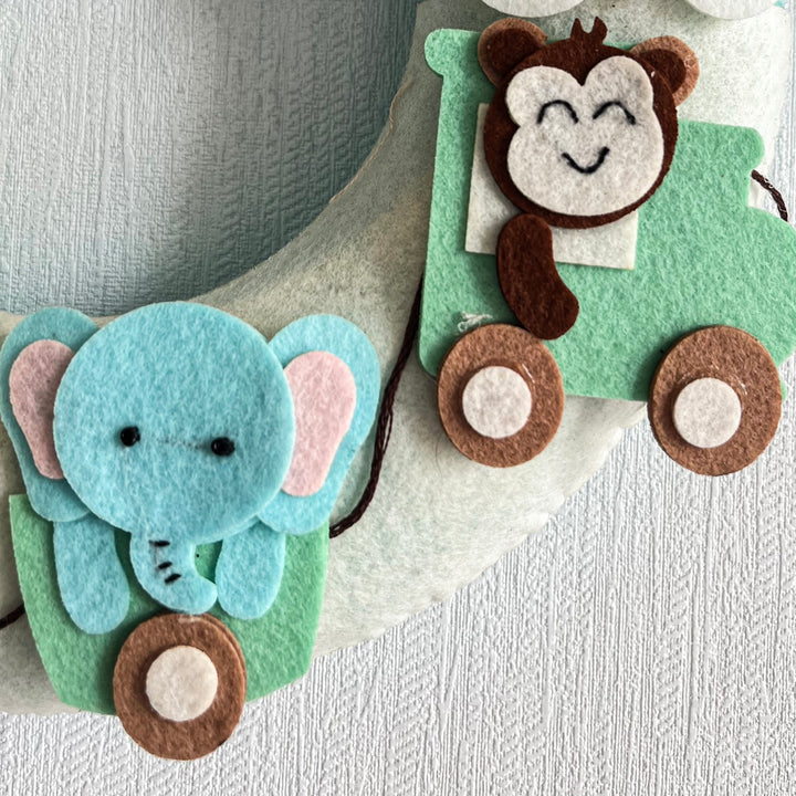 Personalized Wildlife Wonders Theme Felt Kids Name Plate - Close-up of Felt Animal Decorations