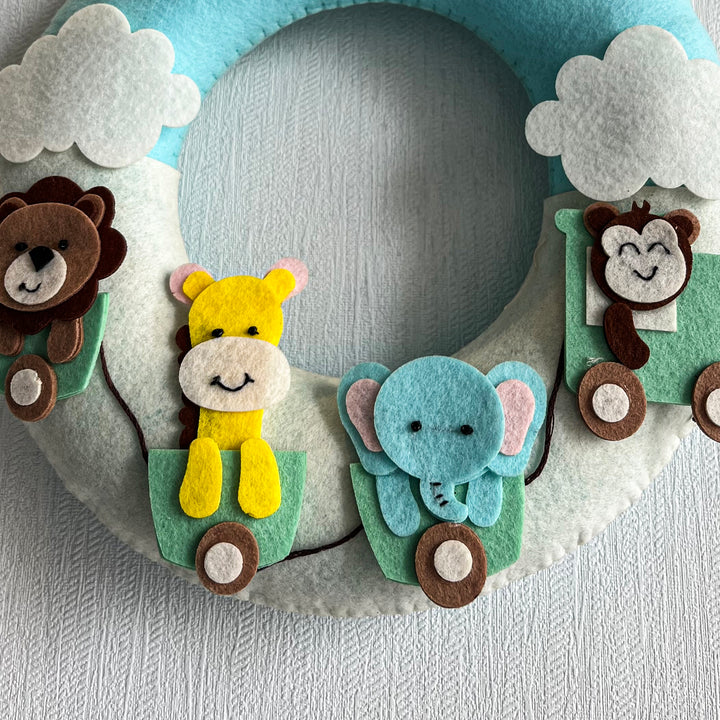 Personalized Wildlife Wonders Theme Felt Kids Name Plate - Front View Showing Plush Animal Details