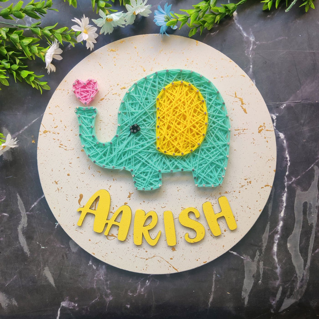 Personalized Animal Theme Kids String Art Name Plate 2 - Top View with Name Personalization