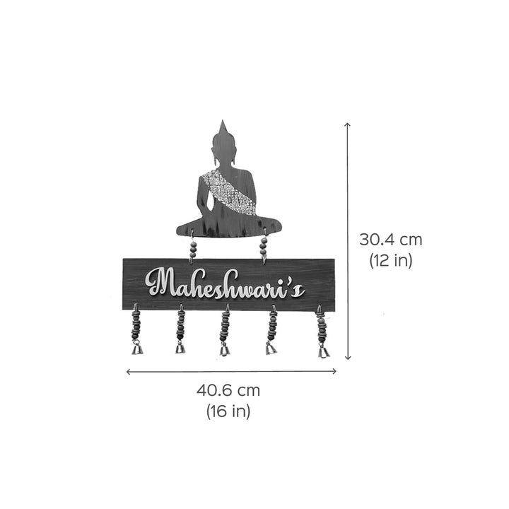 Handpainted Personalized Buddha Name Plate - Dimension Chart with Hanging View