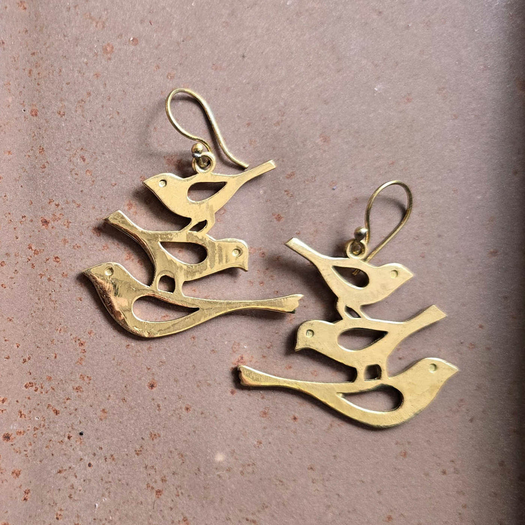 Handmade Bird Design Brass Earrings