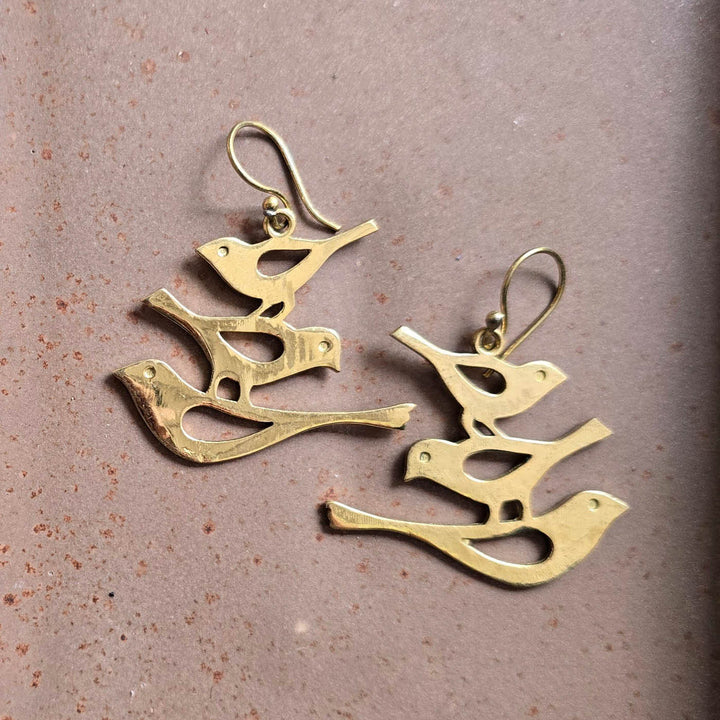 Handmade Bird Design Brass Earrings